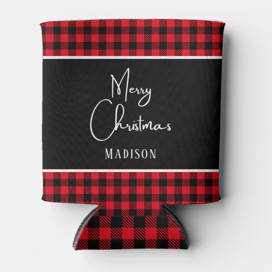 Vrolijk Kerstfeest rustieke rode buffel geruite Blikjeskoeler (Voorkant)