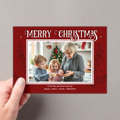 Vrolijk kerstfeest rustieke rode familie foto acryl uitnodigingen (Insitu (Draagbaar))