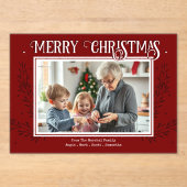 Vrolijk kerstfeest rustieke rode familie foto acryl uitnodigingen (Voorkant)
