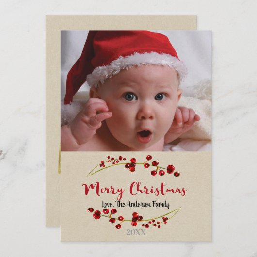 Vrolijk Kerstfeest Rustieke Vakantie Foto Afbeeldi Feestdagenkaart (Voorkant / Achterkant)