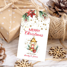 Vrolijk kerstfeest rustieke waterverf gouden lanta cadeaulabel