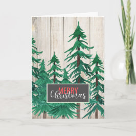 Vrolijk Kerstfeest Rustieke Waterverf Pine Trees Feestdagen Kaart