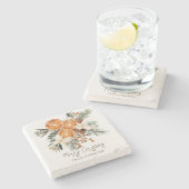 Vrolijk kerstfeest rustieke winter botanische groe stenen onderzetter (Zijkant)