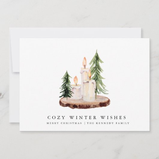 Vrolijk kerstfeest | Rustige kaarsen met pijnbomen Feestdagenkaart (Voorkant)