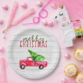 Vrolijk kerstfeest Rustige Wood Red Truck  schatti Papieren Bordje (Feest)