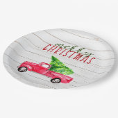 Vrolijk kerstfeest Rustige Wood Red Truck  schatti Papieren Bordje (Gekanteld)