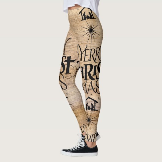 Vrolijk kerstfeest Rustisch hout Leggings (Links)