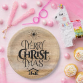 Vrolijk kerstfeest Rustisch hout Papieren Bordje (Feest)