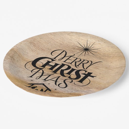 Vrolijk kerstfeest Rustisch hout Papieren Bordje (Gekanteld)