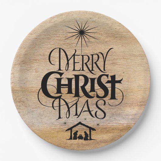 Vrolijk kerstfeest Rustisch hout Papieren Bordje (Voorkant)