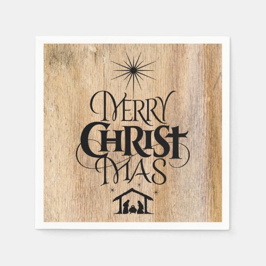 Vrolijk kerstfeest Rustisch hout Servet (Voorkant)
