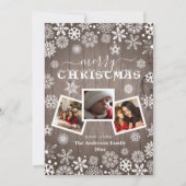 Vrolijk kerstfeest Rustisch hout Snowflake 3 Foto Feestdagenkaart (Voorkant)