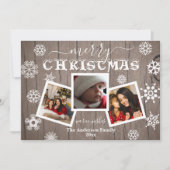 Vrolijk kerstfeest Rustisch hout Snowflake 3 Foto Feestdagenkaart (Voorkant)