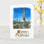 Vrolijk kerstfeest Saguaro woestijn scene Kaart (Gele Bloem)