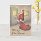 Vrolijk Kerstfeest Santa & Arrangementen Blank Kaa Kaart (Gele Bloem)