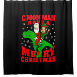 vrolijk kerstfeest santa biden kamala harris dinos douchegordijn