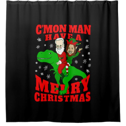 vrolijk kerstfeest santa biden kamala harris dinos douchegordijn (Voorkant)