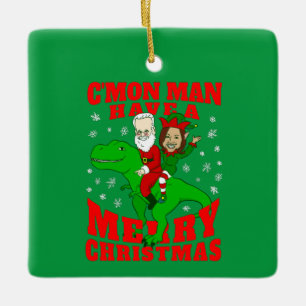 vrolijk kerstfeest santa biden kamala harris dinos keramisch ornament