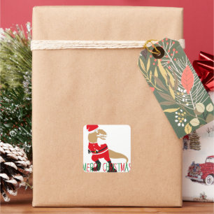 Vrolijk Kerstfeest, Santa Claus Dinosaurus Karakte Vierkante Sticker