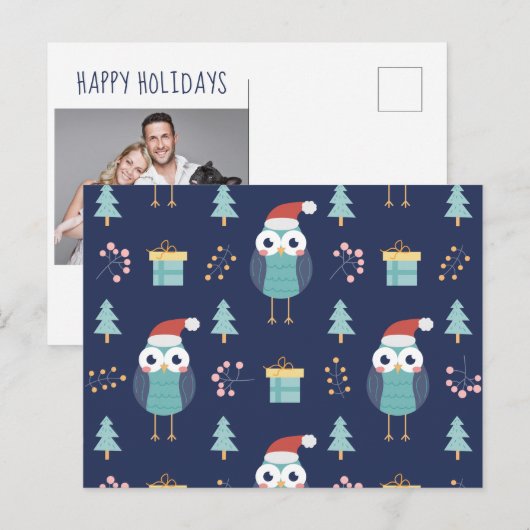 Vrolijk kerstfeest | Santa Claus Owl Briefkaart (Voorkant / Achterkant)