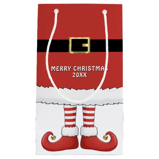 Vrolijk Kerstfeest Santa Elf Vakantie Rood Klein Cadeauzakje (Voorkant)