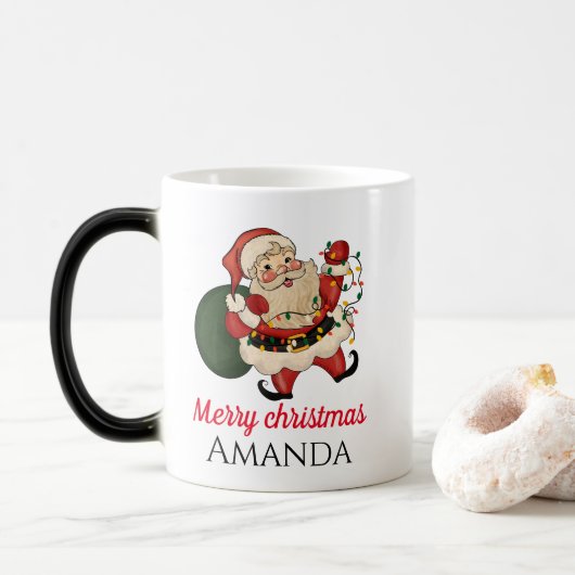 Vrolijk kerstfeest santa en cadeau magische mok (Met donut)