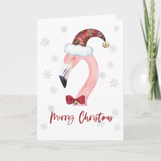 Vrolijk Kerstfeest Santa Flamingo Kerstmis Feestdagen Kaart (Voorkant)