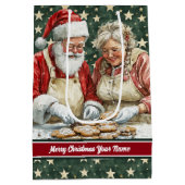 Vrolijk Kerstfeest  Santa Gift Bag Monogram Medium Cadeauzakje (Achterkant)