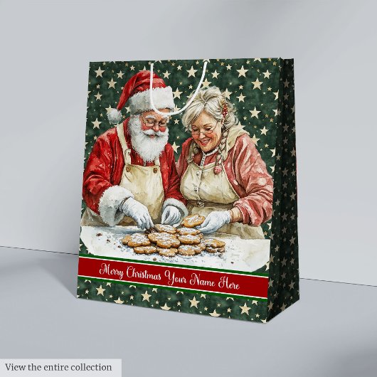 Vrolijk Kerstfeest  Santa Gift Bag Monogram Medium Cadeauzakje