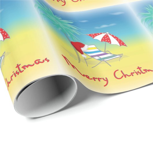 Vrolijk kerstfeest, Santa Hat, palmboom, strand Cadeaupapier (Rol Hoek)