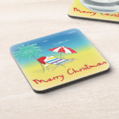 Vrolijk kerstfeest, Santa Hat, palmboom, strand Drankjes Onderzetter (Linkerzijde)