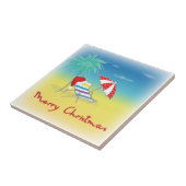 Vrolijk kerstfeest, Santa Hat, palmboom, strand Tegeltje (Zijkant)