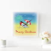 Vrolijk kerstfeest, Santa Hat, palmboom, strand Vierkante Klok (Huis)
