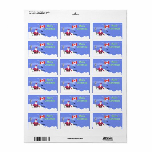 Vrolijk Kerstfeest Santa in Canada Cadeau Label (Full Sheet)