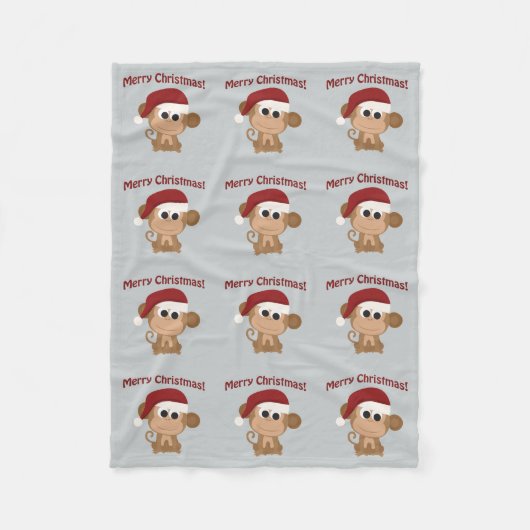 Vrolijk kerstfeest! Santa Monkey Fleece Deken (Voorkant)