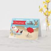 Vrolijk kerstfeest - Santa op het strand Kaart (Gele Bloem)