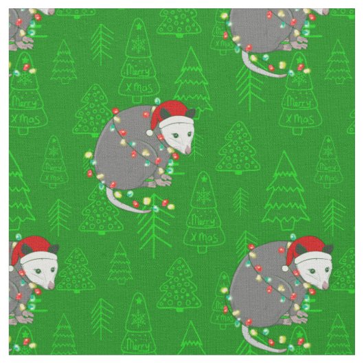 Vrolijk Kerstfeest Santa Possum Stof (Close Up)