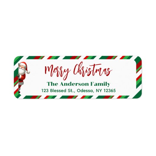 Vrolijk kerstfeest Santa Red + groen retouradres Etiket (Voorkant)