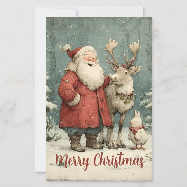 Vrolijk Kerstfeest  Santa & Reindeer (Voorkant)