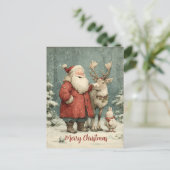 Vrolijk Kerstfeest  Santa & Reindeer Briefkaart (Staand voorkant)
