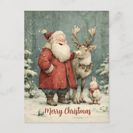 Vrolijk Kerstfeest  Santa & Reindeer Briefkaart (Voorkant)