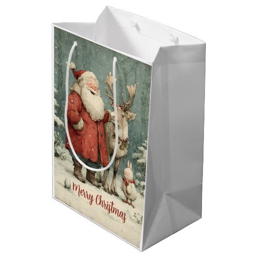 Vrolijk Kerstfeest  Santa & Reindeer Medium Cadeauzakje (Achterkant Gekanteld)