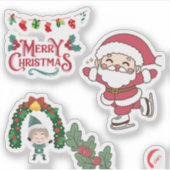 Vrolijk Kerstfeest Santa Skater Kinder Vakantie Fu Sticker (Voorkant)