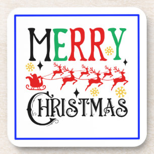 Vrolijk Kerstfeest Santa Sleigh-61049 T-shirt Hood Bier Onderzetter