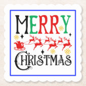 Vrolijk Kerstfeest Santa Sleigh-61049 T-shirt Hood Kartonnen Onderzetters (Voorkant)