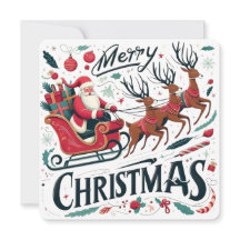 Vrolijk Kerstfeest Santa Sleigh & Reindeer Feestel