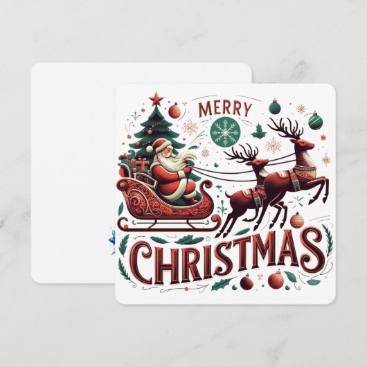 Vrolijk Kerstfeest Santa Sleigh & Reindeer Feestel Kaart (Voorkant / Achterkant)