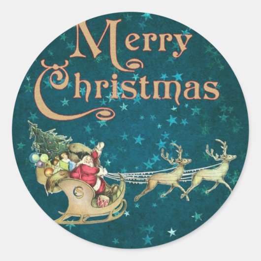 Vrolijk Kerstfeest  Santa/Sleigh Ronde Sticker (Voorkant)