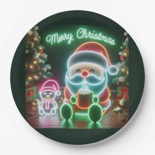 Vrolijk kerstfeest Santa Teddy Papieren Bordje (Voorkant)