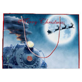 Vrolijk Kerstfeest Santa Train Red Faux Folie Groot Cadeauzakje (Achterkant)
